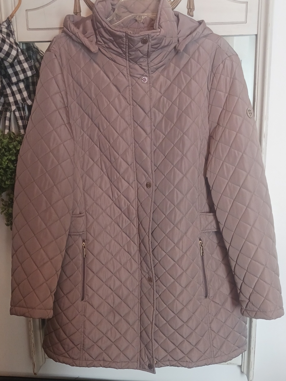 Calvin Klein ⚜️ Quilted Taupe Women's Coat - Lightweight Cozy Jacket With Hood